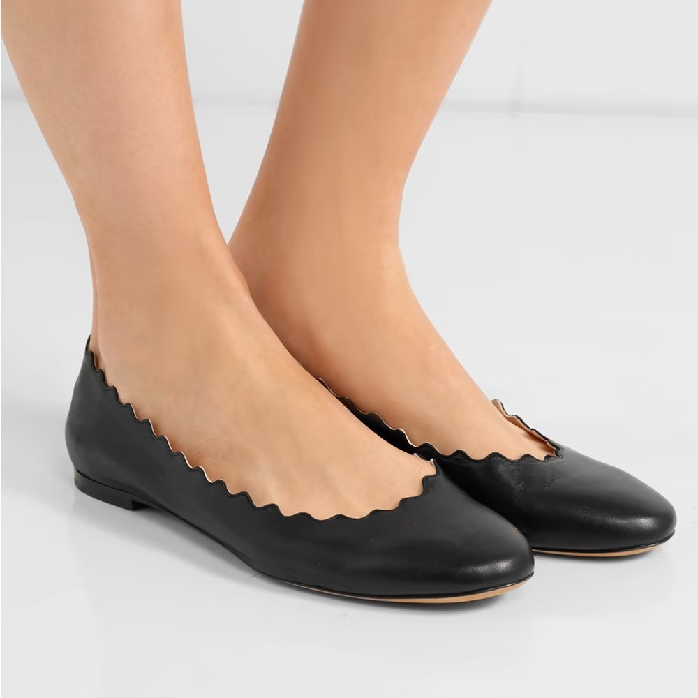 Chloe Lauren Leather Scalloped Ballet Flats
